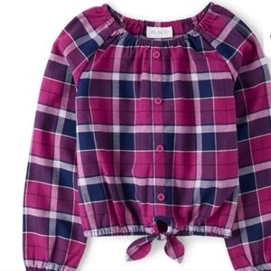 Girls Plaid Tie Front Top - Magic Potion